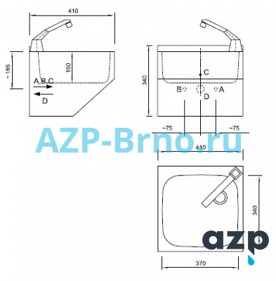 Раковина из нержавеющей стали AUM 017 AZP Brno Чехия (фото, схема)